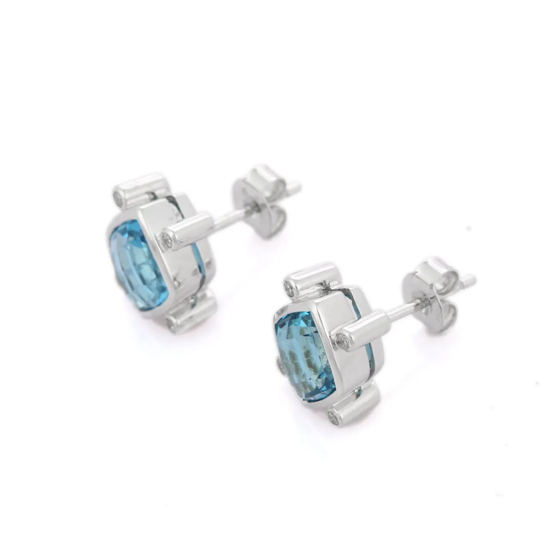 18K Gold Blue Topaz Studs