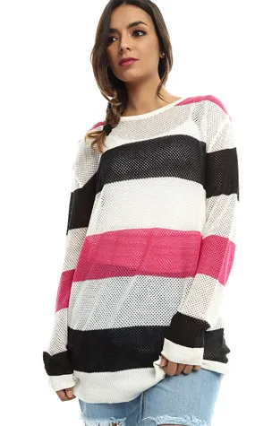 48068 Striped Women Casual Top - Multicolor