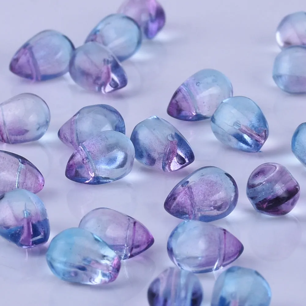 6*9mm Glass Teardrop Beads Czech beads Glass drop Beads Glass Beads Tiny Drops Seed Beads Blue and red wine 50pcs