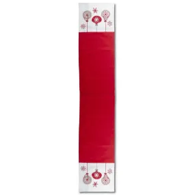 70 Inch White/Red Cotton Runner w/Felt Ornaments & Snowflakes 70H x 13W