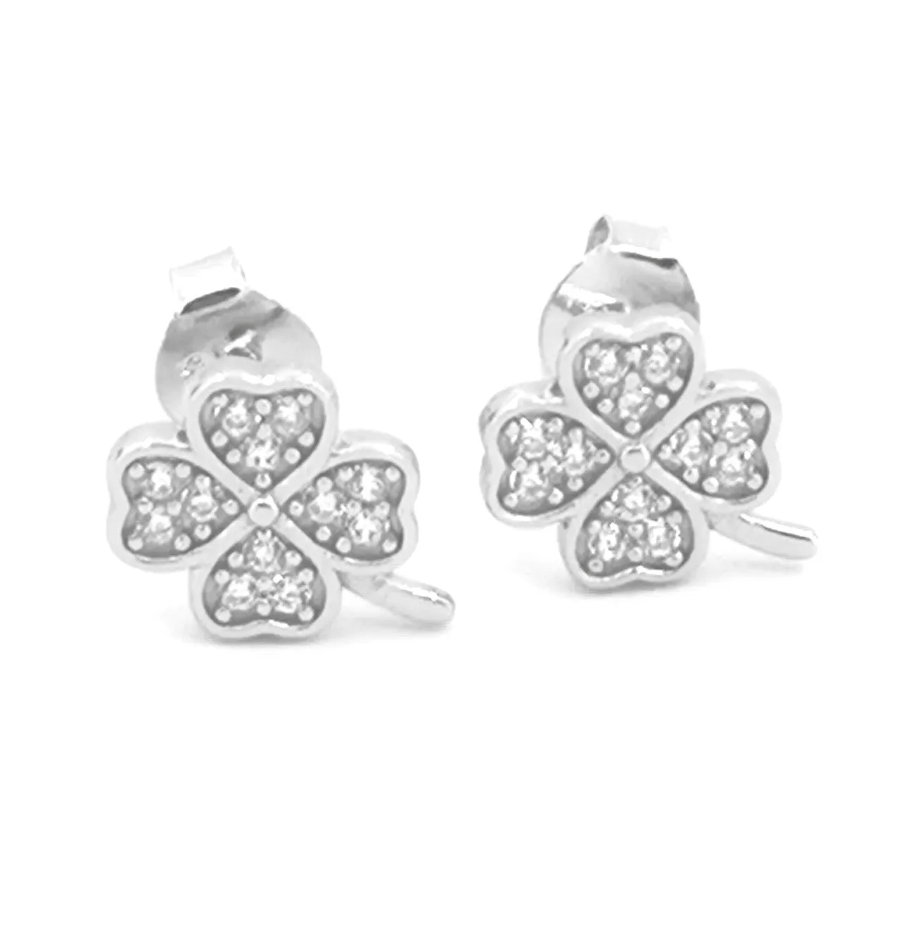 925 Silver CZ Stud Four Clover Earring