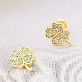 925 Silver CZ Stud Four Clover Earring