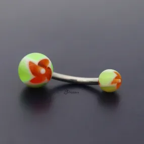 Acrylic Twister Flower Balls Belly Button Navel Ring - Yellow