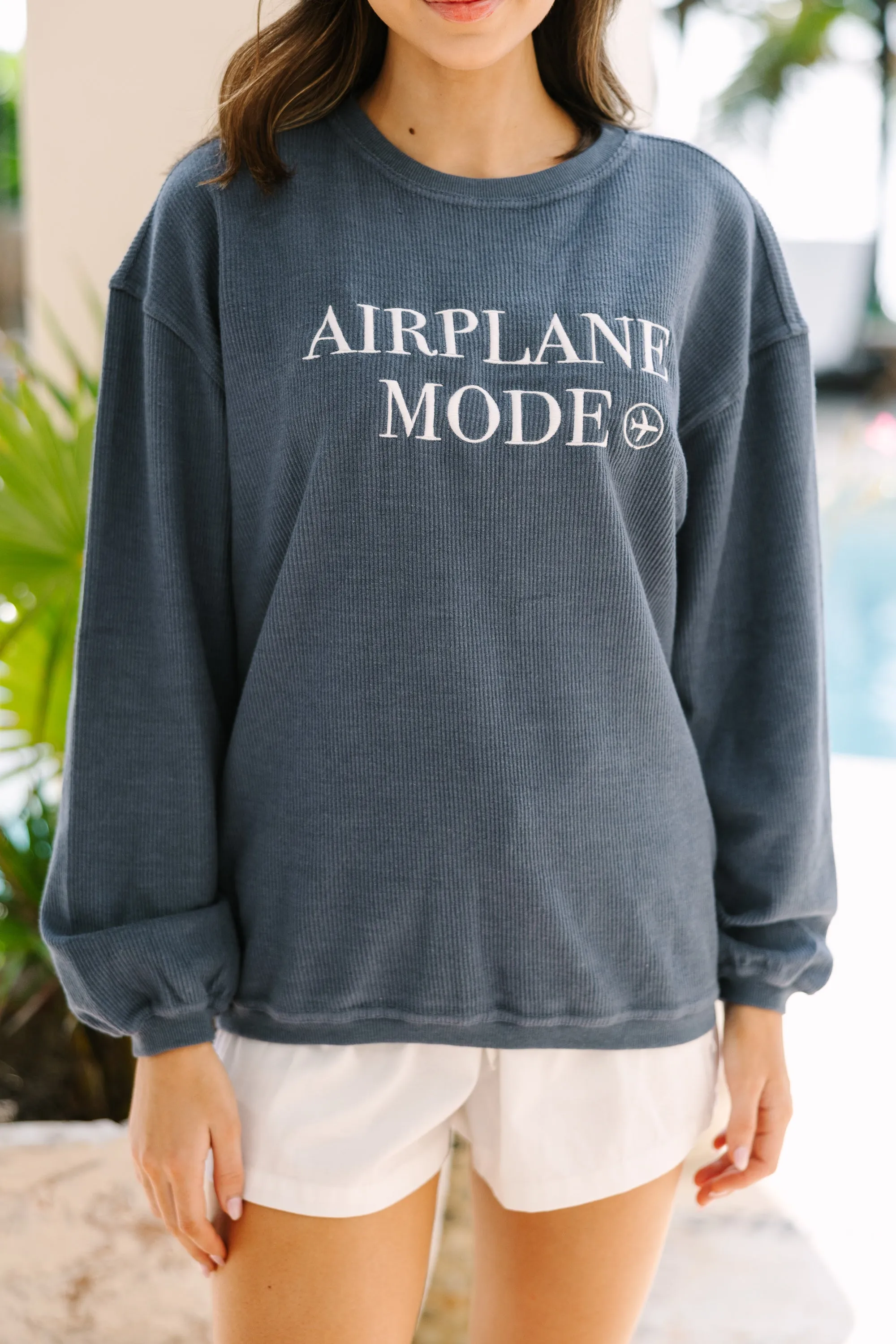 Airplane Mode Navy Embroidered Sweatshirt