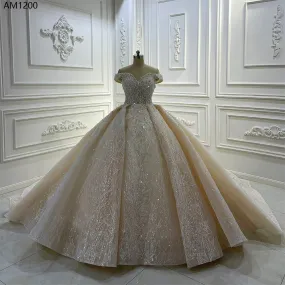 AM1200 Lace Champagne Pearl beaded luxury wedding dress