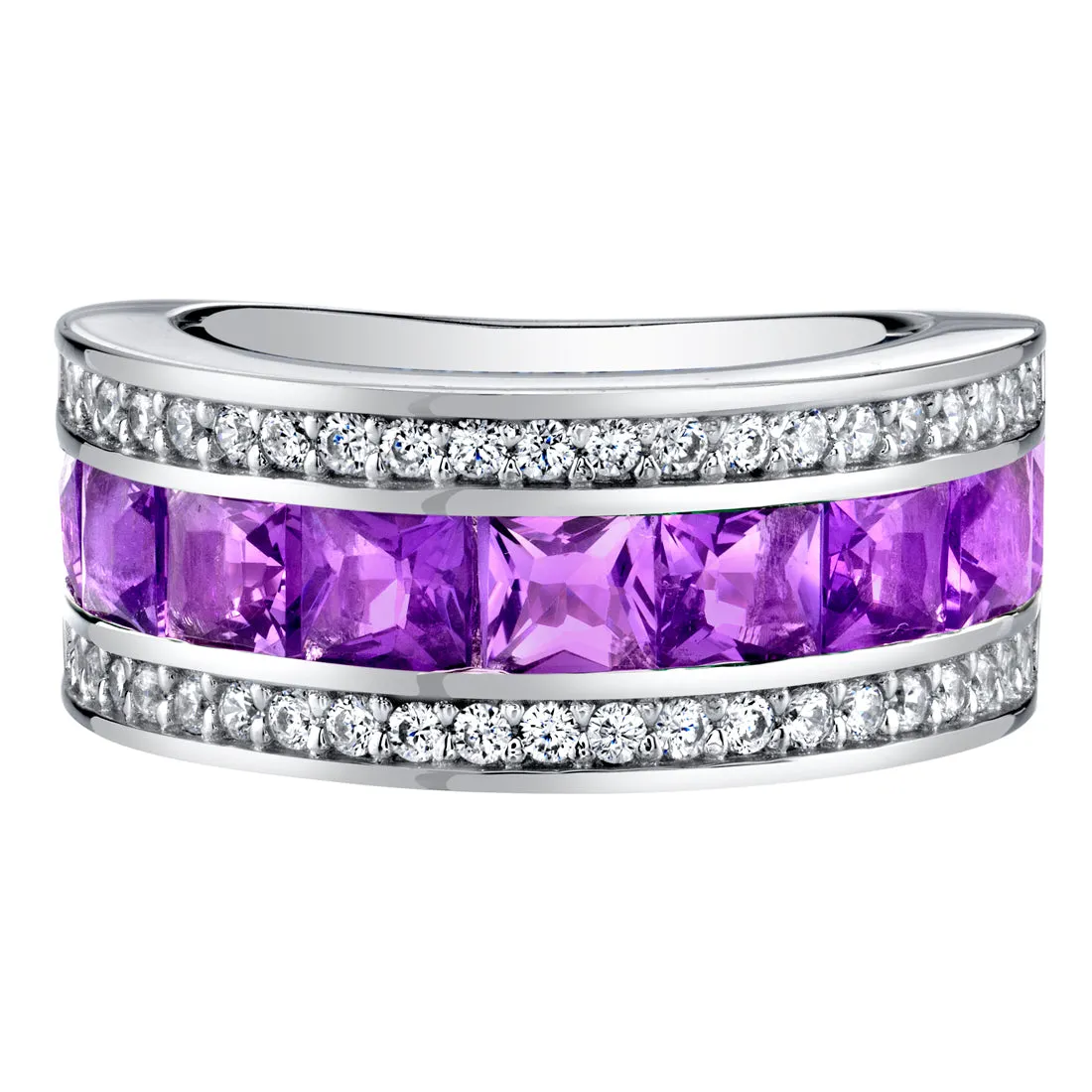 Amethyst Princess Cut Sterling Silver Band Size 9