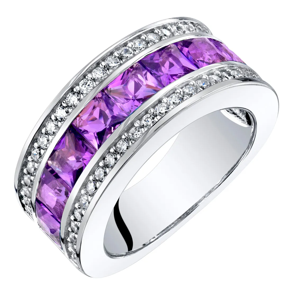 Amethyst Princess Cut Sterling Silver Band Size 9