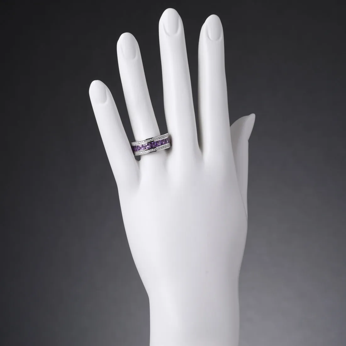 Amethyst Princess Cut Sterling Silver Band Size 9