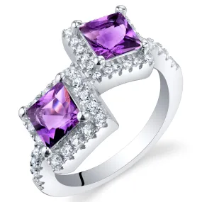 Amethyst Princess Cut Sterling Silver Ring Size 5