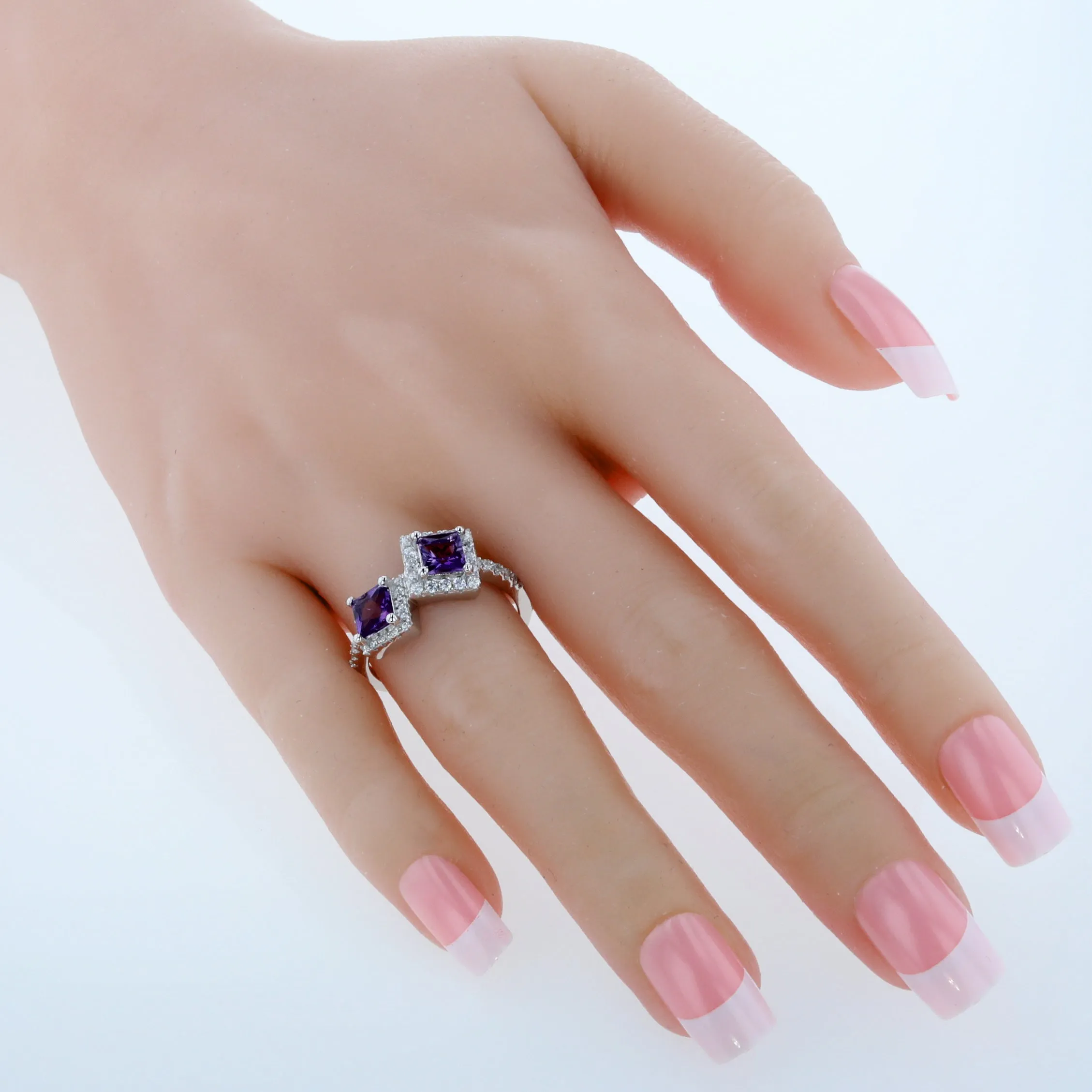 Amethyst Princess Cut Sterling Silver Ring Size 5