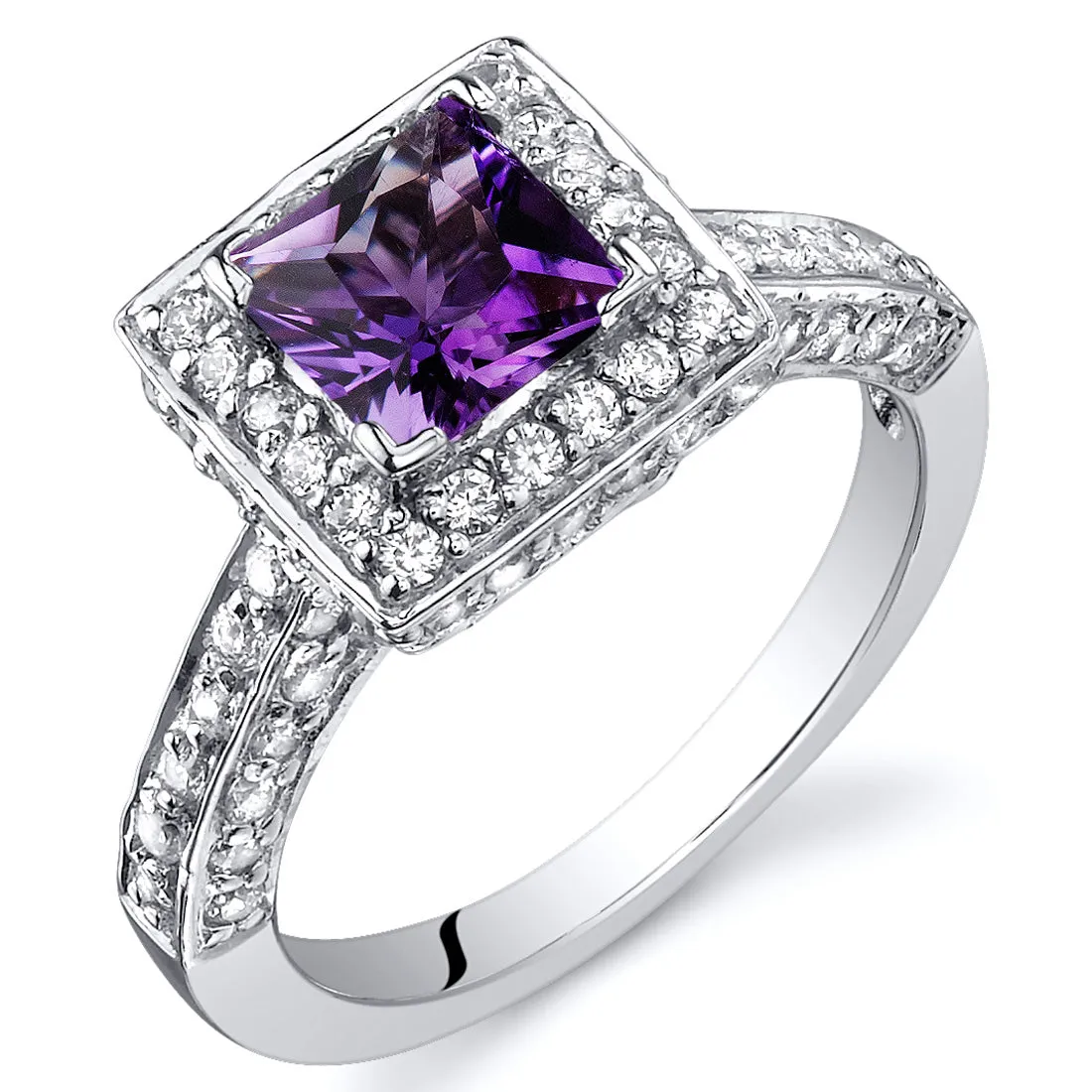 Amethyst Princess Cut Sterling Silver Ring Size 6