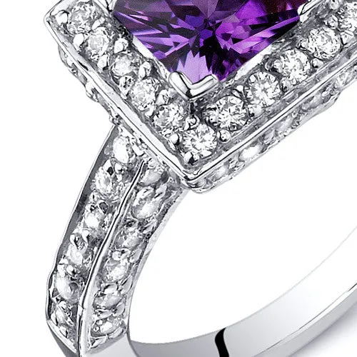 Amethyst Princess Cut Sterling Silver Ring Size 6