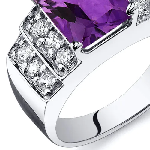 Amethyst Radiant Cut Sterling Silver Ring Size 6