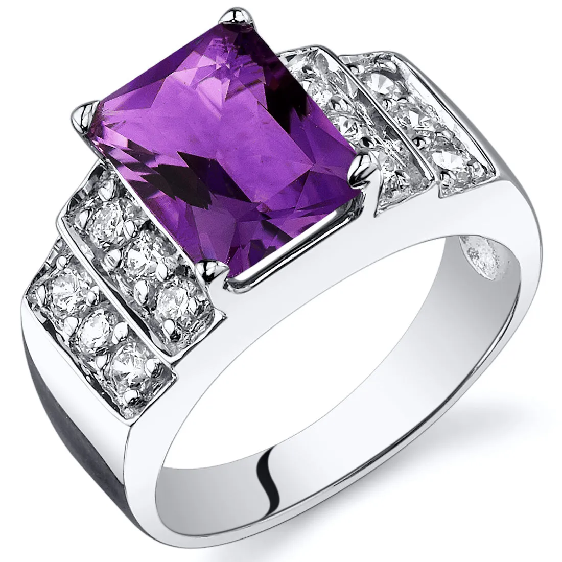 Amethyst Radiant Cut Sterling Silver Ring Size 6