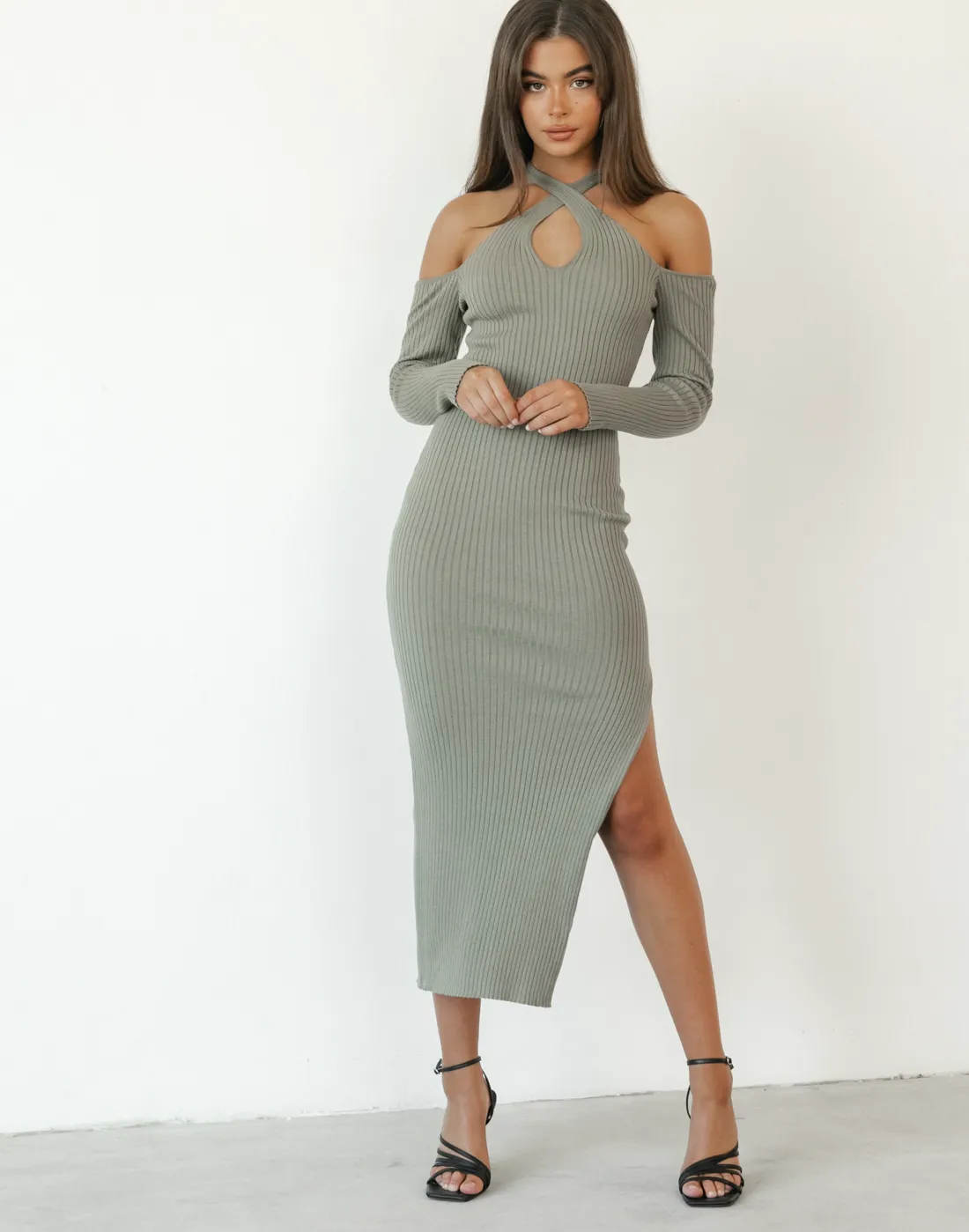 Arielle Midi Dress (Khaki)