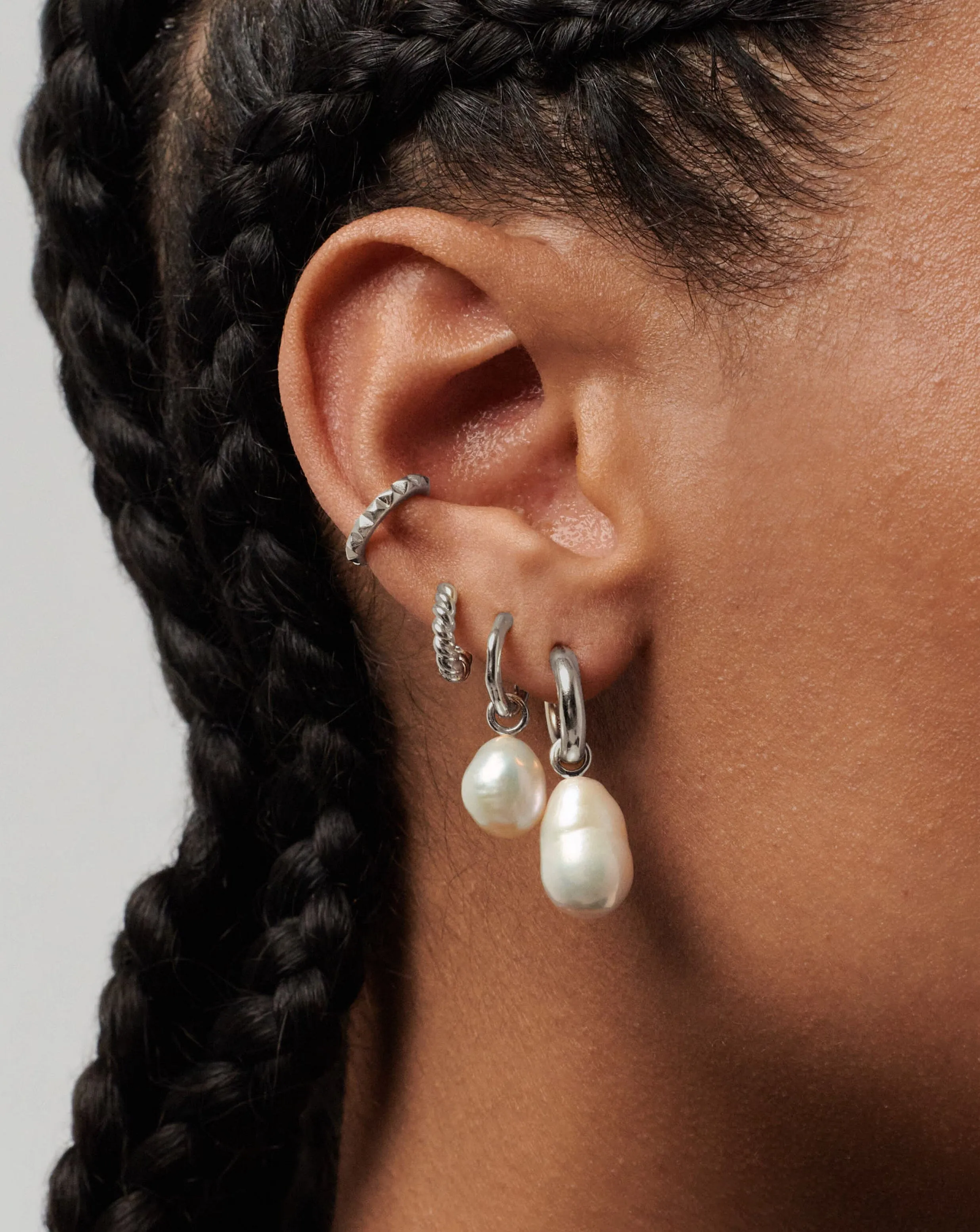 Baroque Pearl Drop Tunnel Mini Hoop Earrings | Sterling Silver