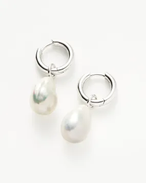 Baroque Pearl Drop Tunnel Mini Hoop Earrings | Sterling Silver