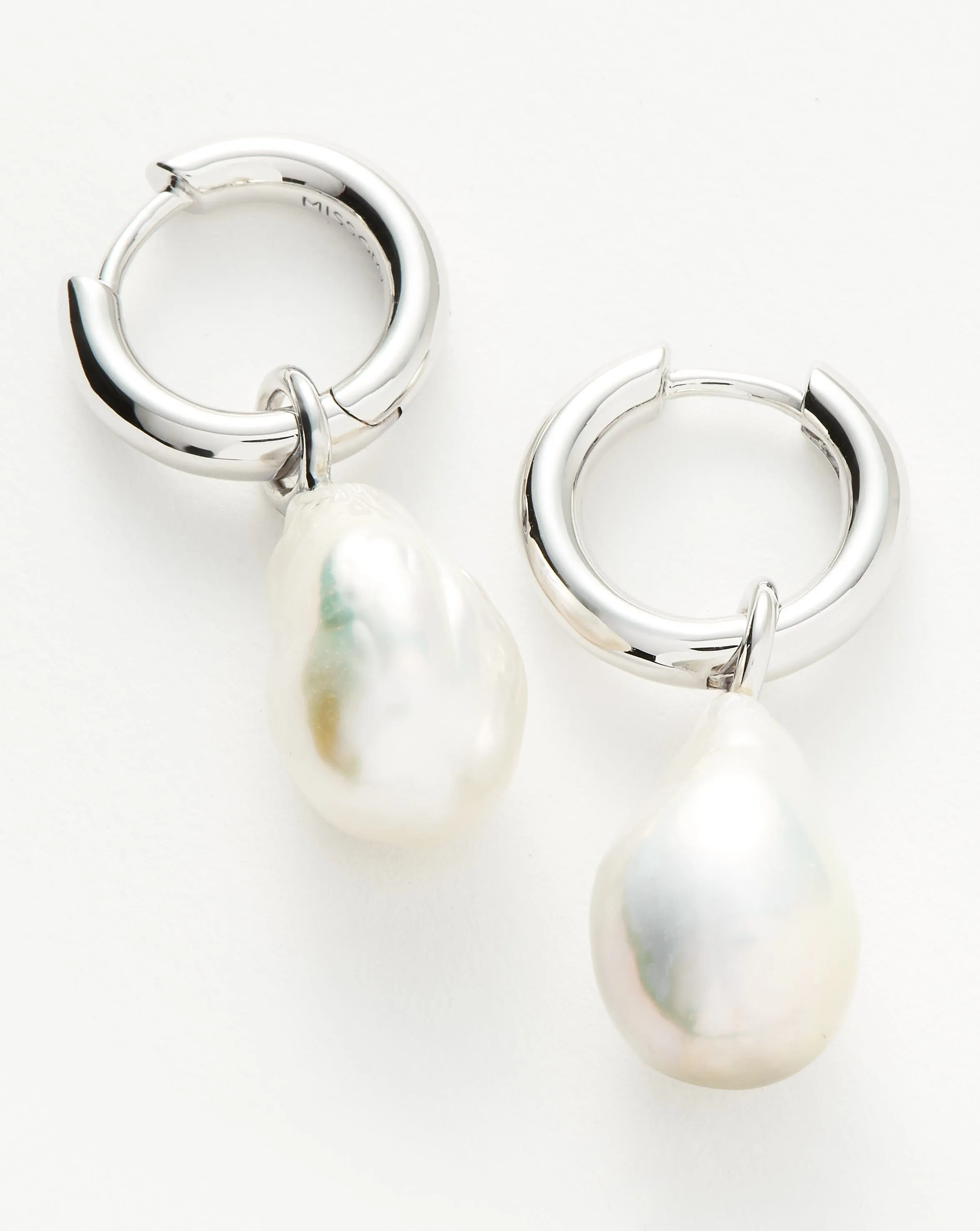 Baroque Pearl Drop Tunnel Mini Hoop Earrings | Sterling Silver