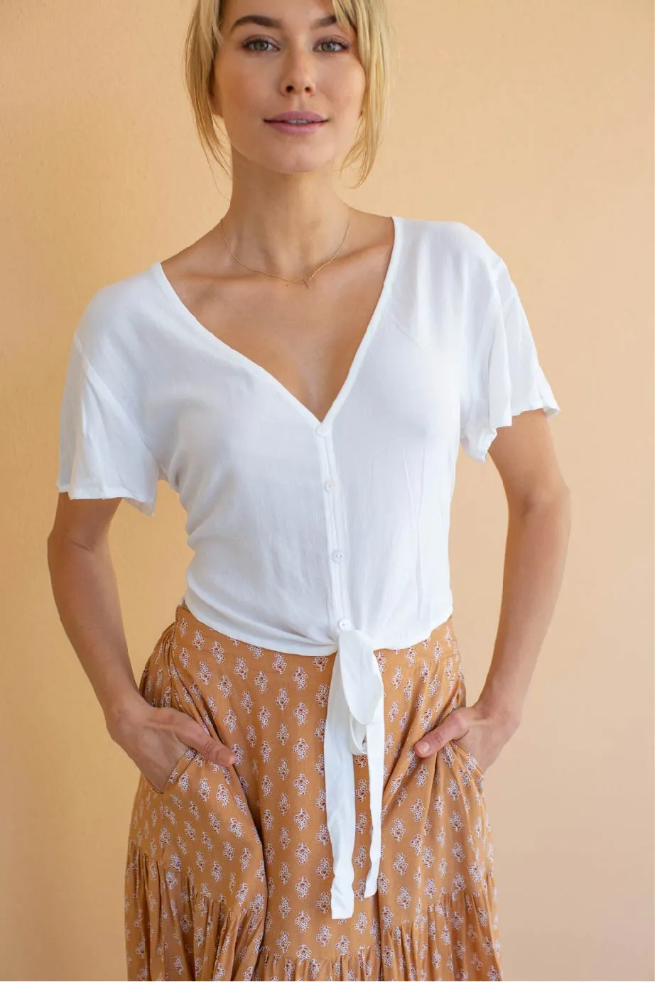 Beverley White Button Front Crop