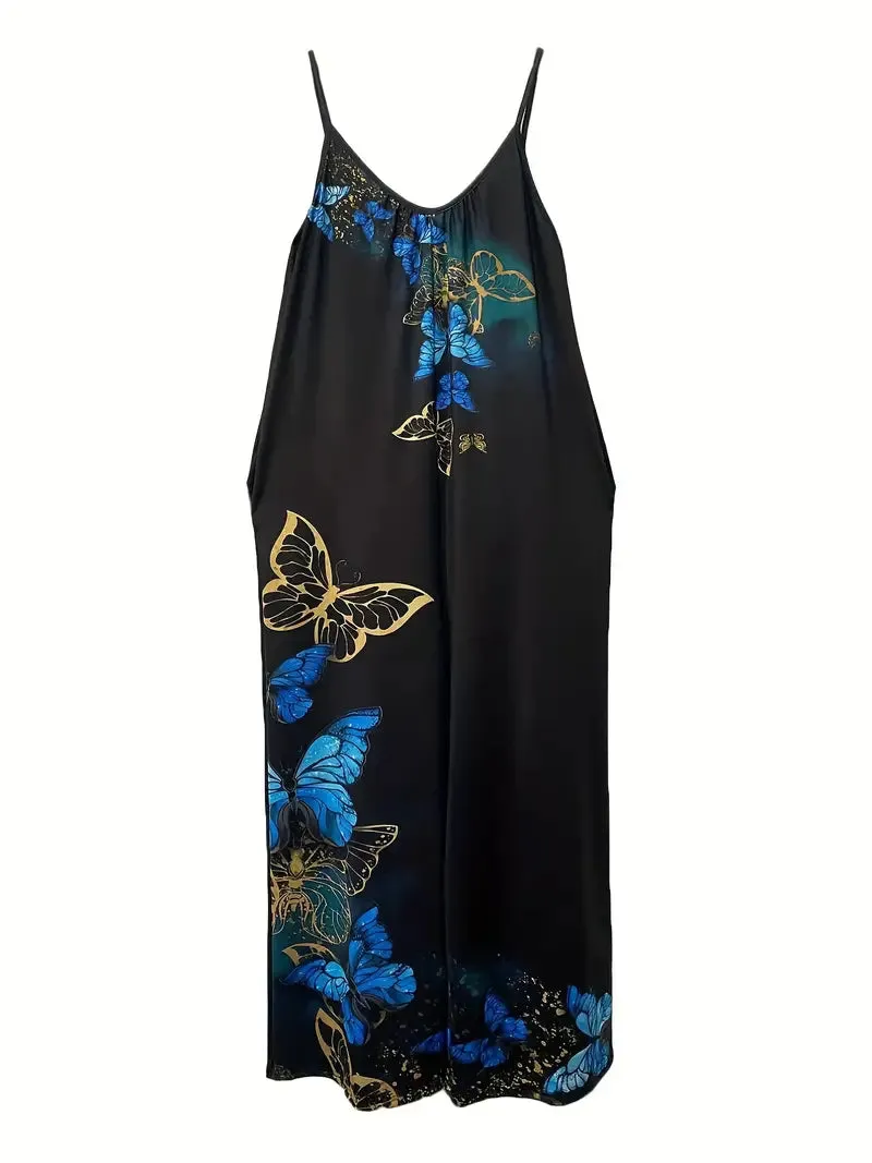 Black Butterfly Print Wide Leg Jumpsuit