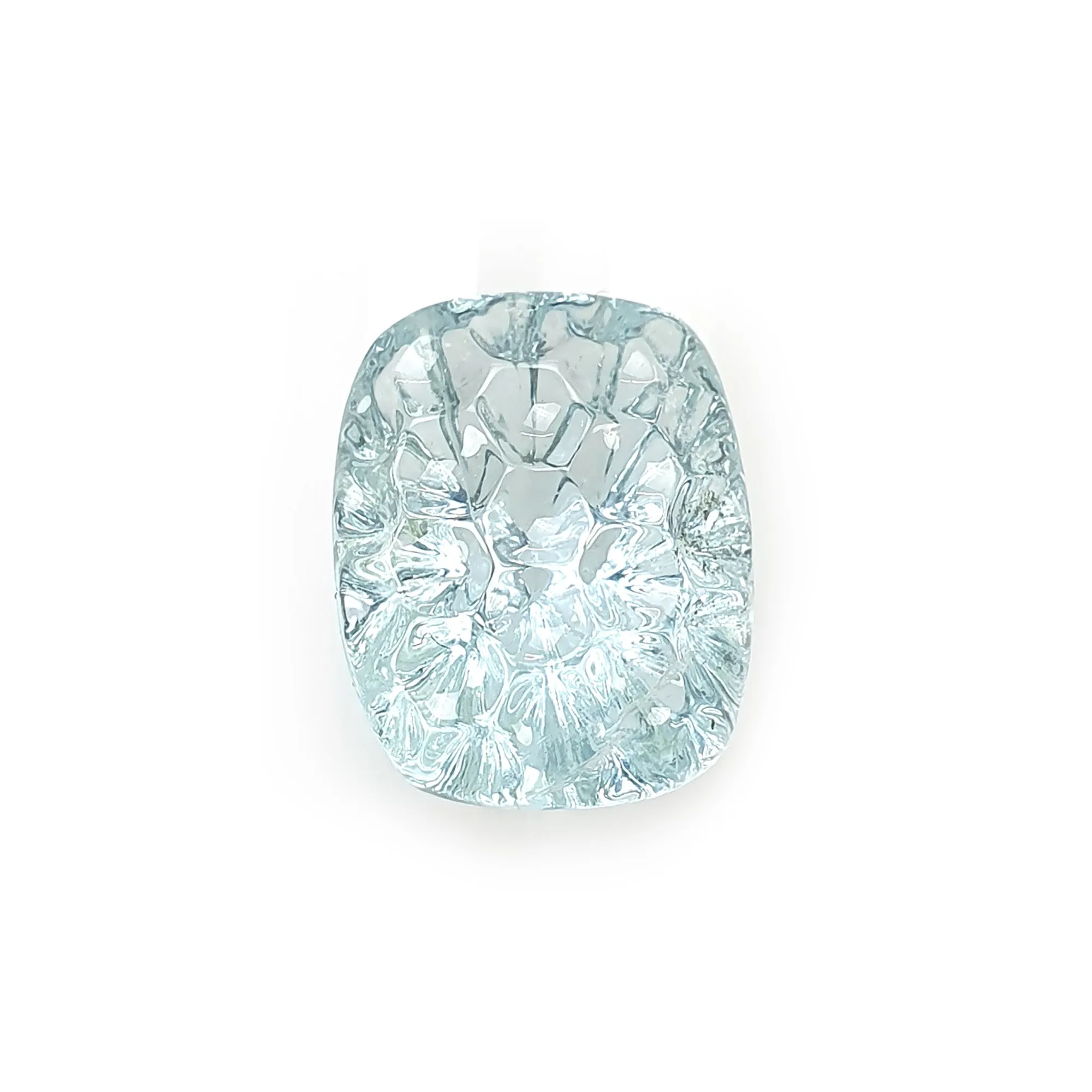 BLUE AQUAMARINE Gemstone Carving  : 5.10cts Natural Untreated Aqua Hand Carved Cushion Shape 13*10mm (With Video)