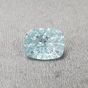 BLUE AQUAMARINE Gemstone Carving  : 5.10cts Natural Untreated Aqua Hand Carved Cushion Shape 13*10mm (With Video)