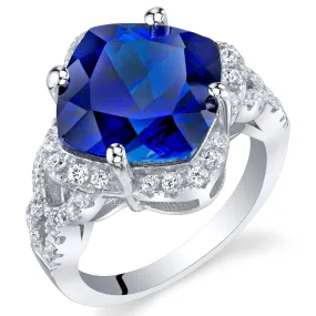 Blue Sapphire Cushion Cut Sterling Silver Ring Size 8