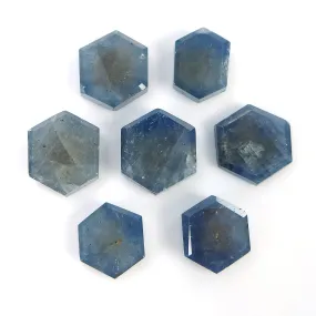 BLUE SAPPHIRE Gemstone Flat Slice : 17.25cts Natural Untreated Untreated Sapphire Hexagon Shape 7mm - 8.7mm 7pcs (With Video)