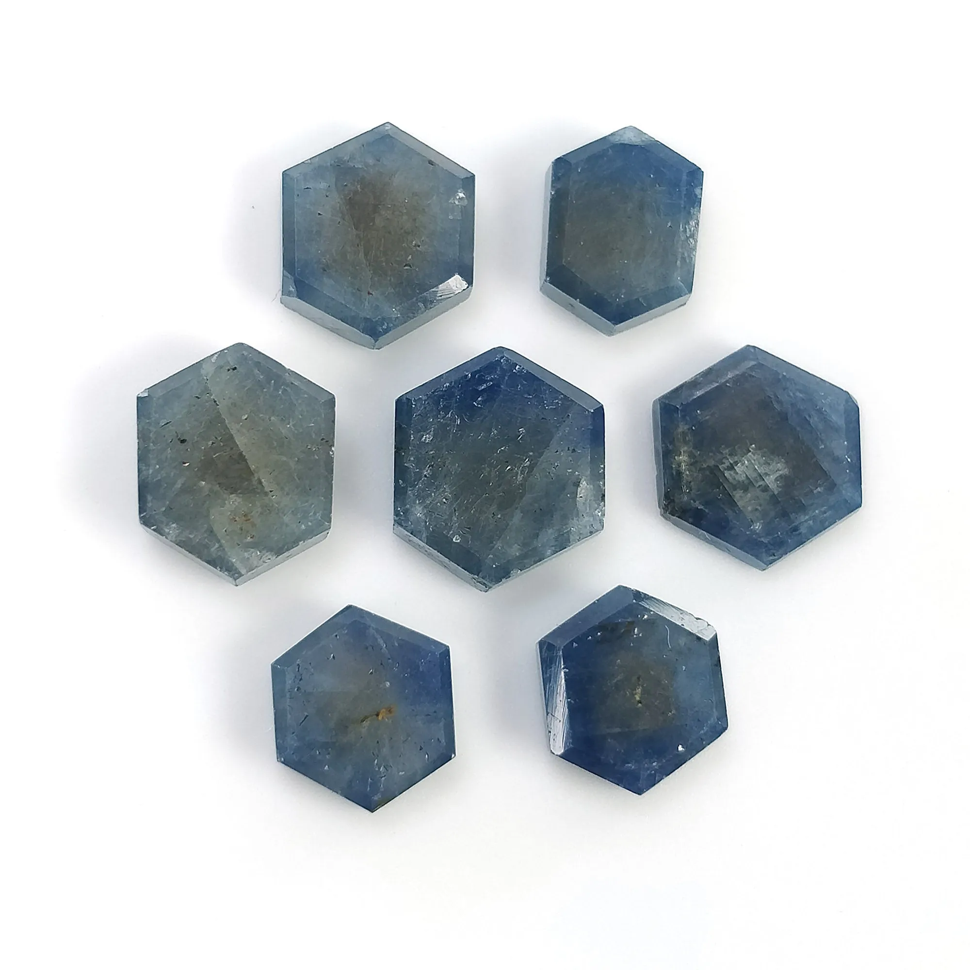 BLUE SAPPHIRE Gemstone Flat Slice : 17.25cts Natural Untreated Untreated Sapphire Hexagon Shape 7mm - 8.7mm 7pcs (With Video)