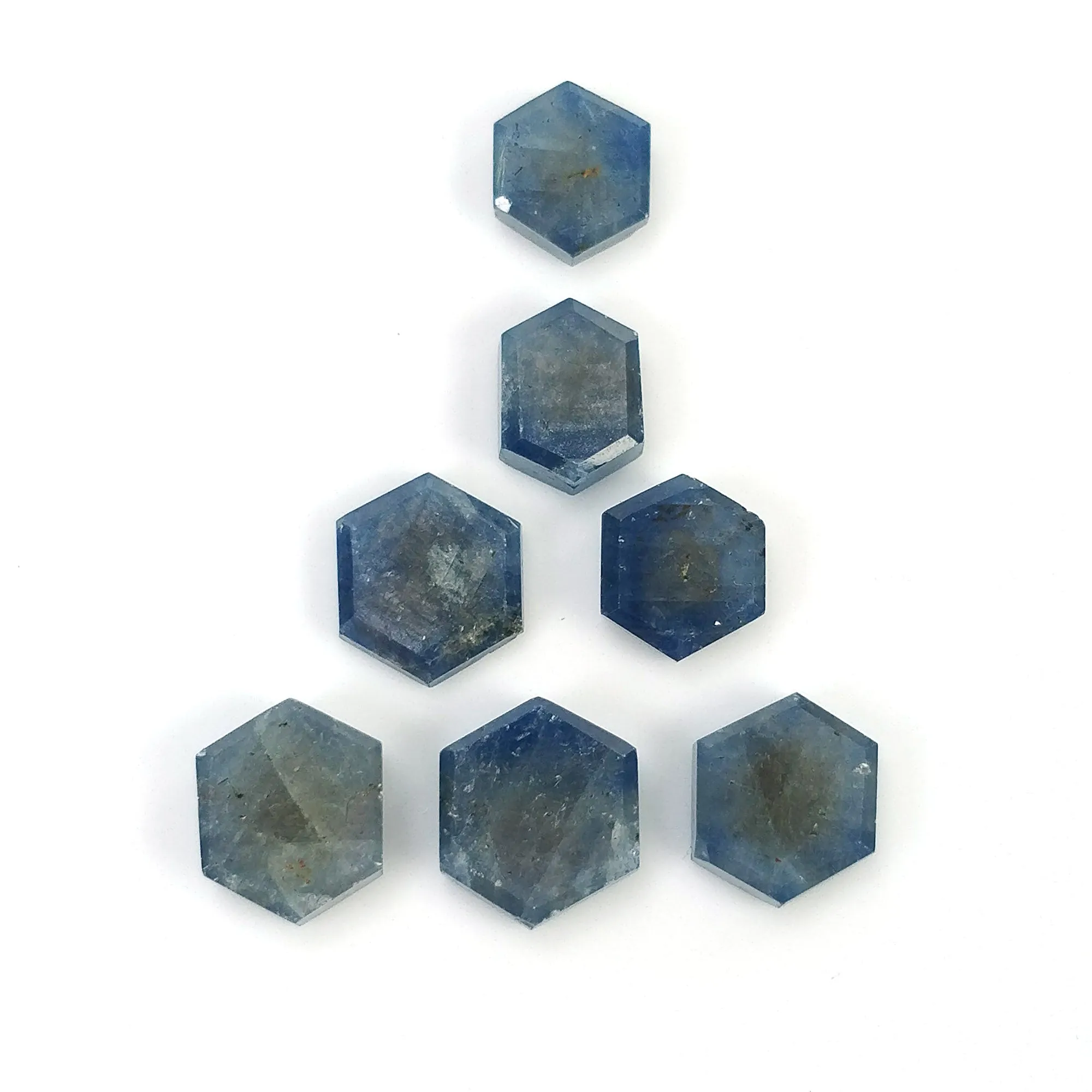 BLUE SAPPHIRE Gemstone Flat Slice : 17.25cts Natural Untreated Untreated Sapphire Hexagon Shape 7mm - 8.7mm 7pcs (With Video)