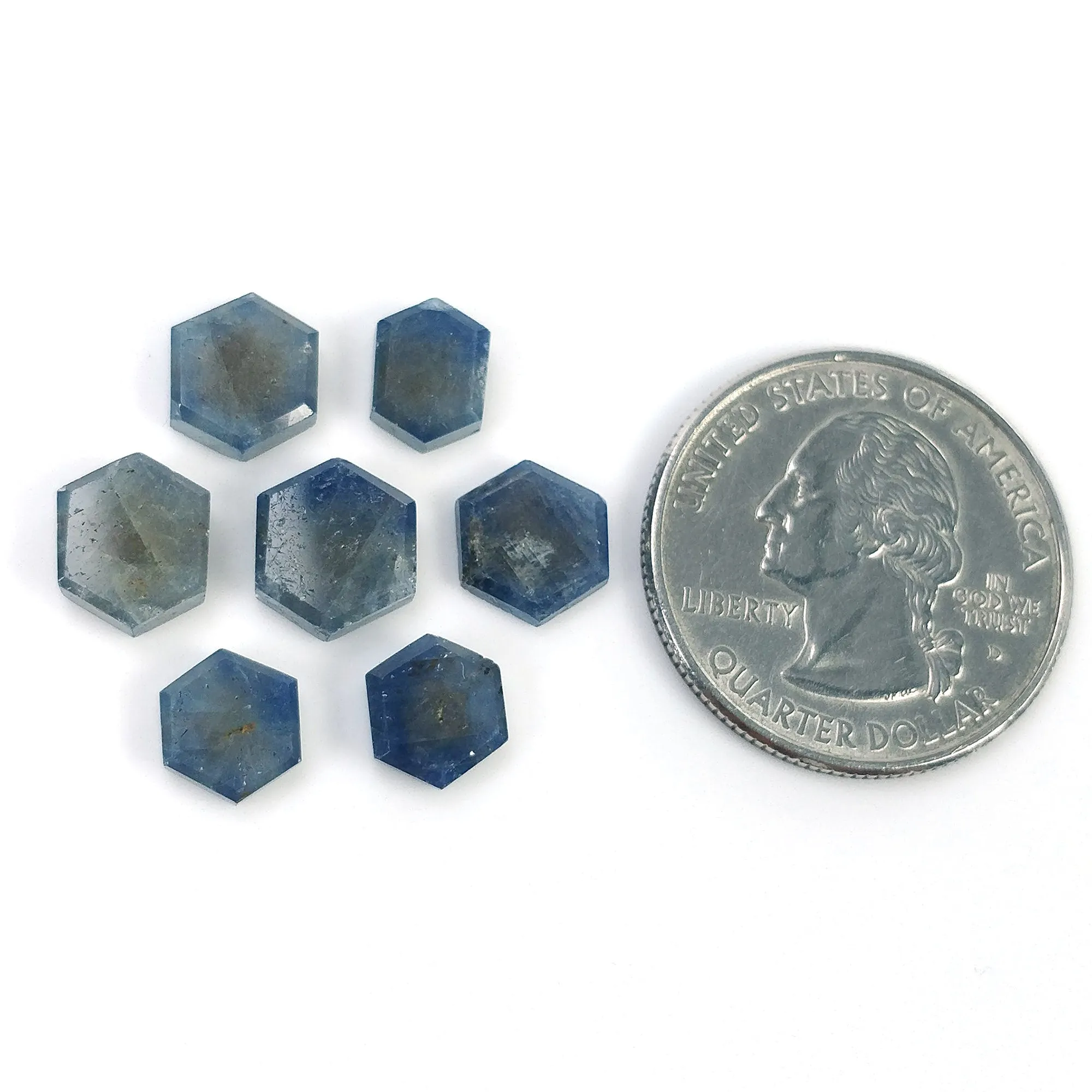 BLUE SAPPHIRE Gemstone Flat Slice : 17.25cts Natural Untreated Untreated Sapphire Hexagon Shape 7mm - 8.7mm 7pcs (With Video)