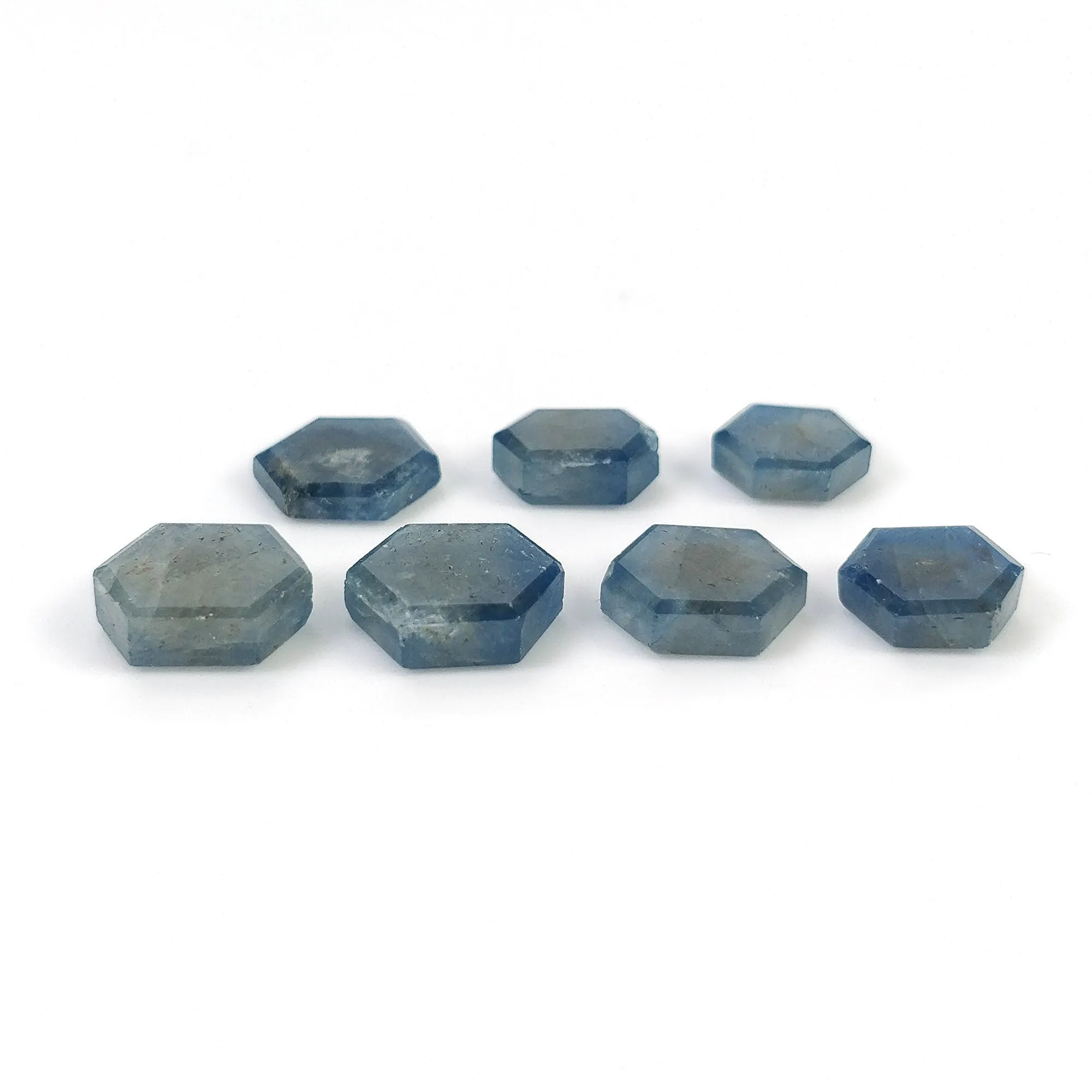 BLUE SAPPHIRE Gemstone Flat Slice : 17.25cts Natural Untreated Untreated Sapphire Hexagon Shape 7mm - 8.7mm 7pcs (With Video)