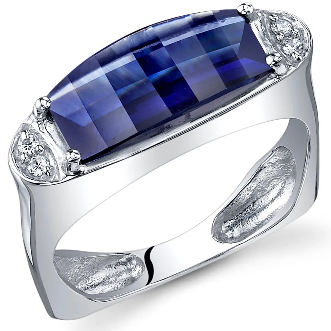 Blue Sapphire Special Cut Sterling Silver Ring Size 9