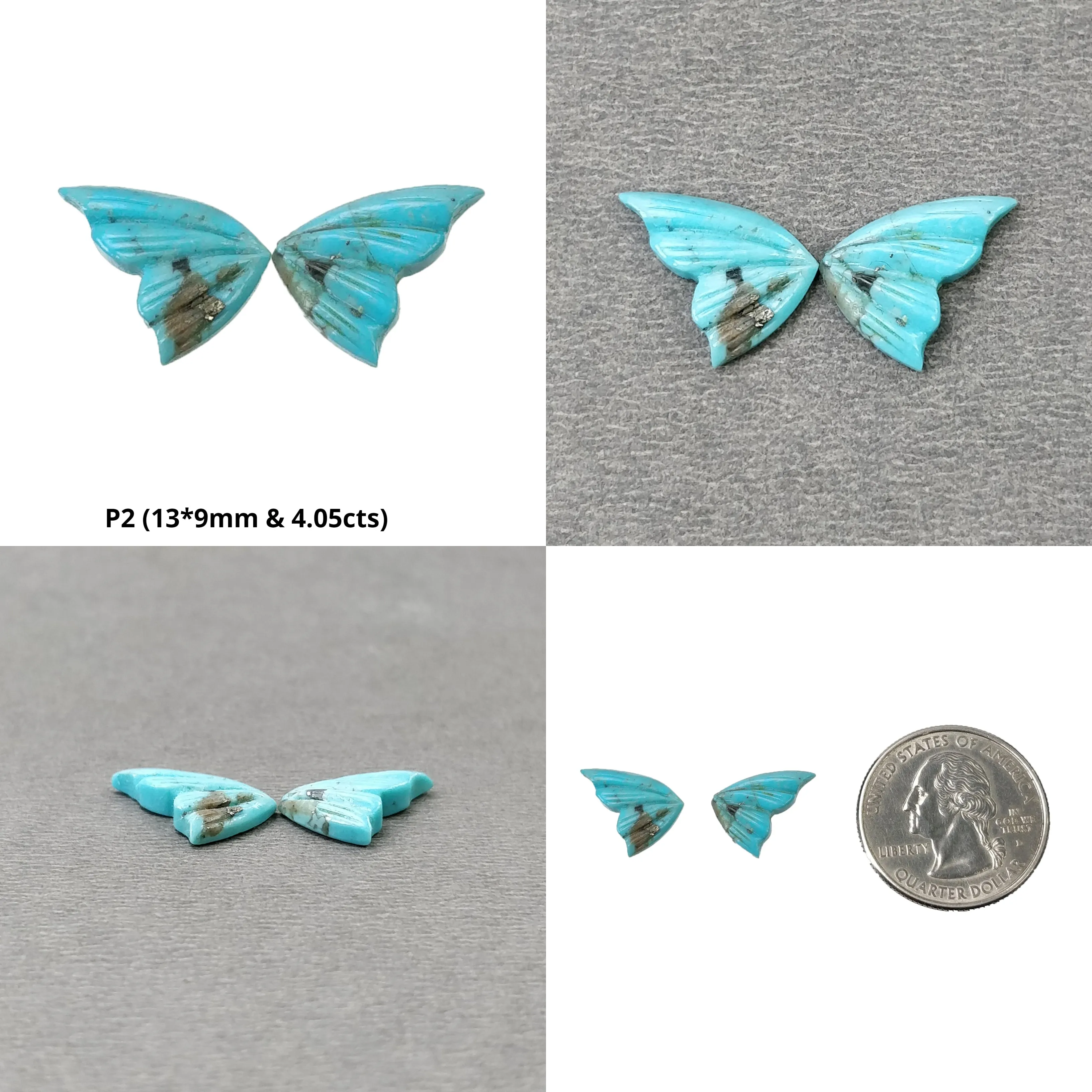 Blue TURQUOISE Gemstone Carving : Natural Untreated Unheated Arizona Turquoise Hand Carved Butterfly Pair