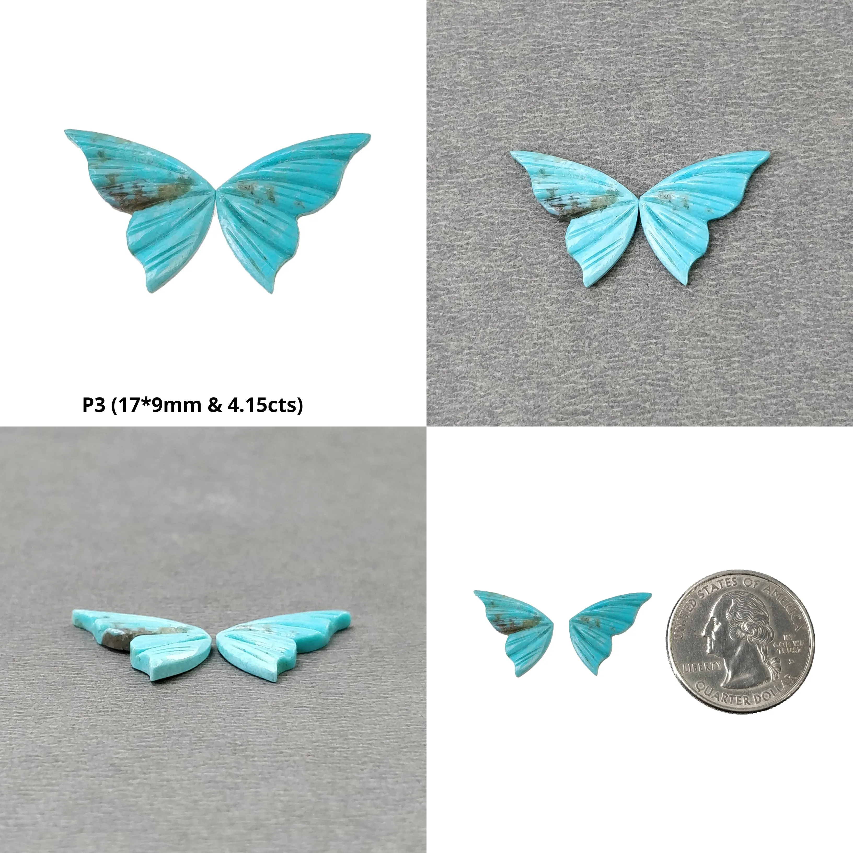 Blue TURQUOISE Gemstone Carving : Natural Untreated Unheated Arizona Turquoise Hand Carved Butterfly Pair