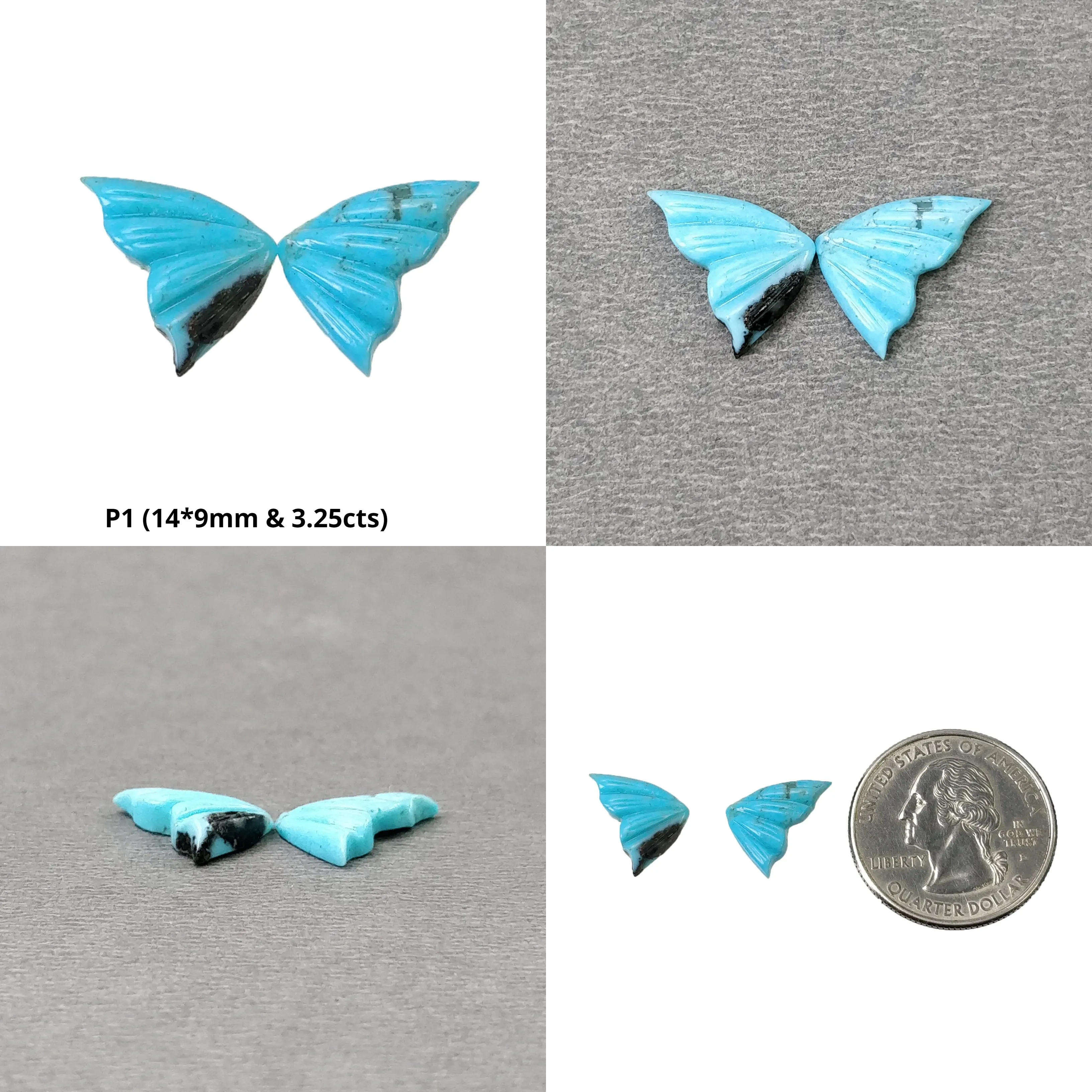 Blue TURQUOISE Gemstone Carving : Natural Untreated Unheated Arizona Turquoise Hand Carved Butterfly Pair