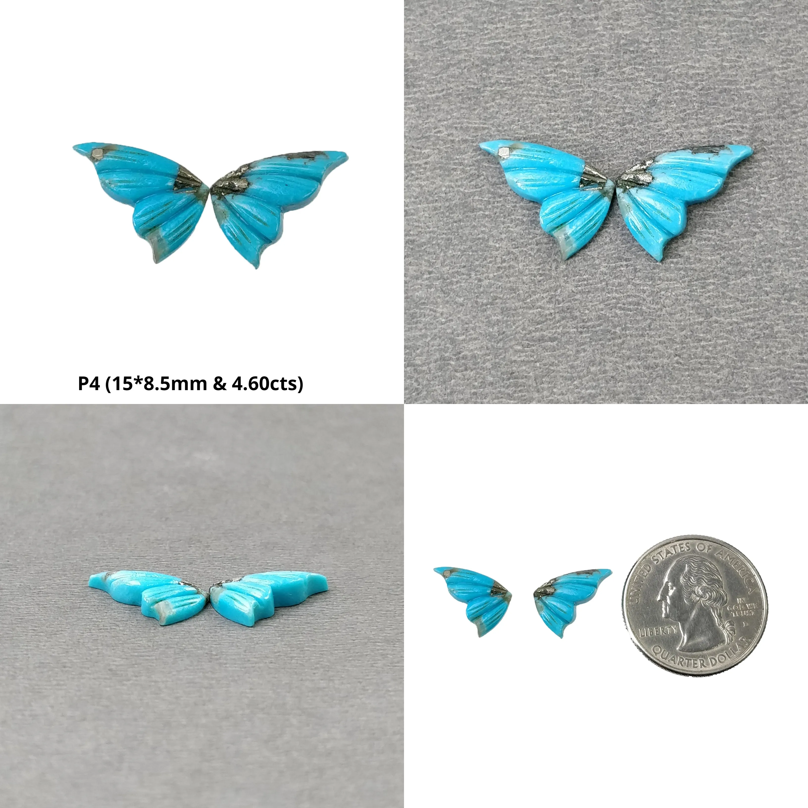 Blue TURQUOISE Gemstone Carving : Natural Untreated Unheated Arizona Turquoise Hand Carved Butterfly Pair