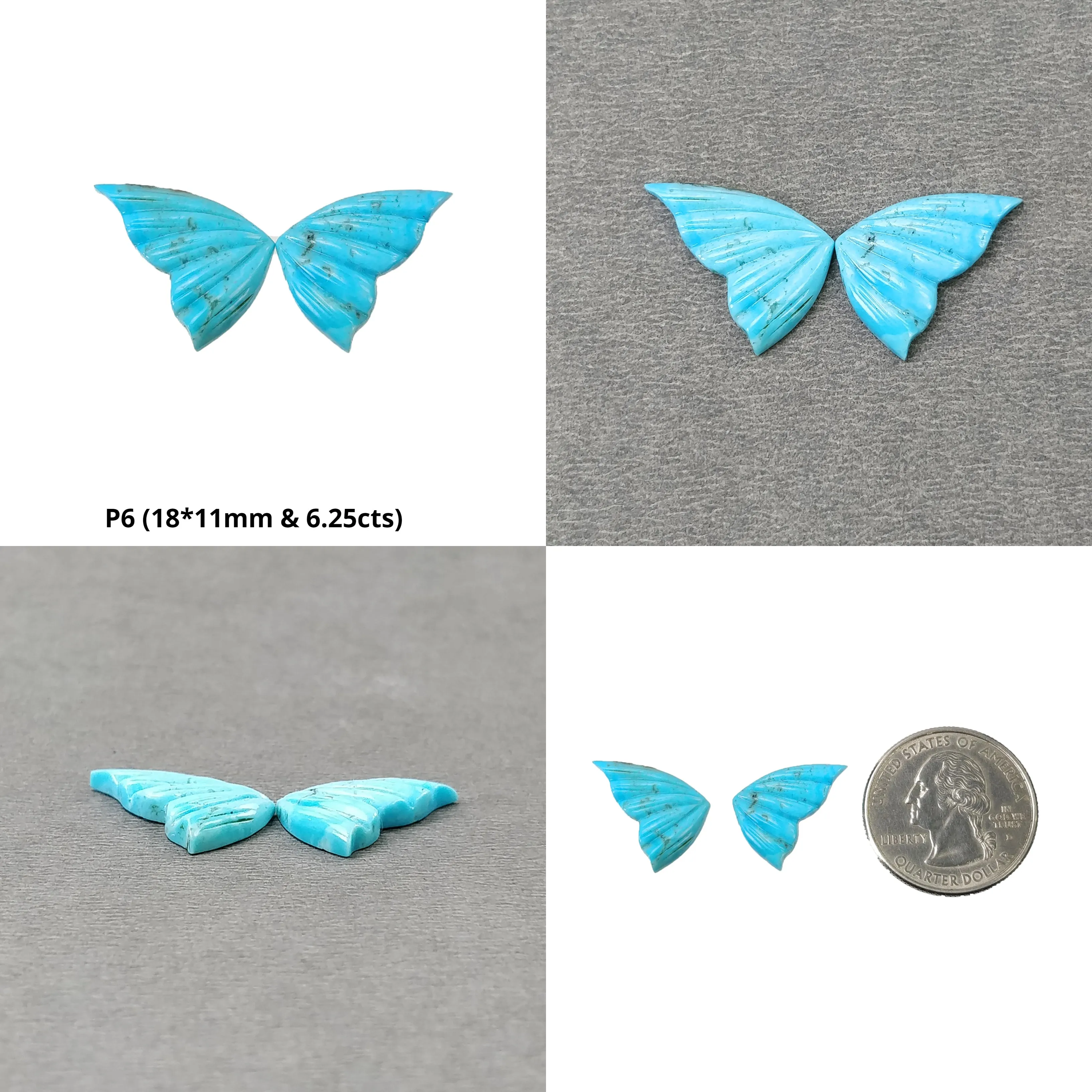 Blue TURQUOISE Gemstone Carving : Natural Untreated Unheated Arizona Turquoise Hand Carved Butterfly Pair