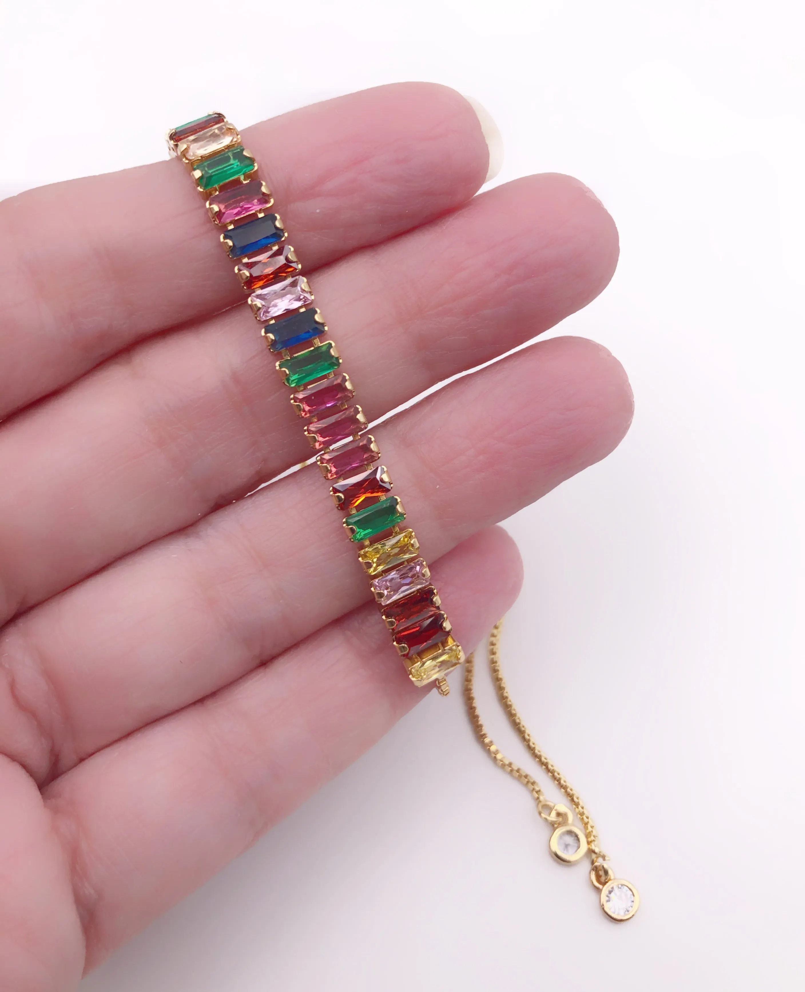 Bolo Bracelet and Cubic Zirconia Multicolor Stones Layering Bracelet for Women