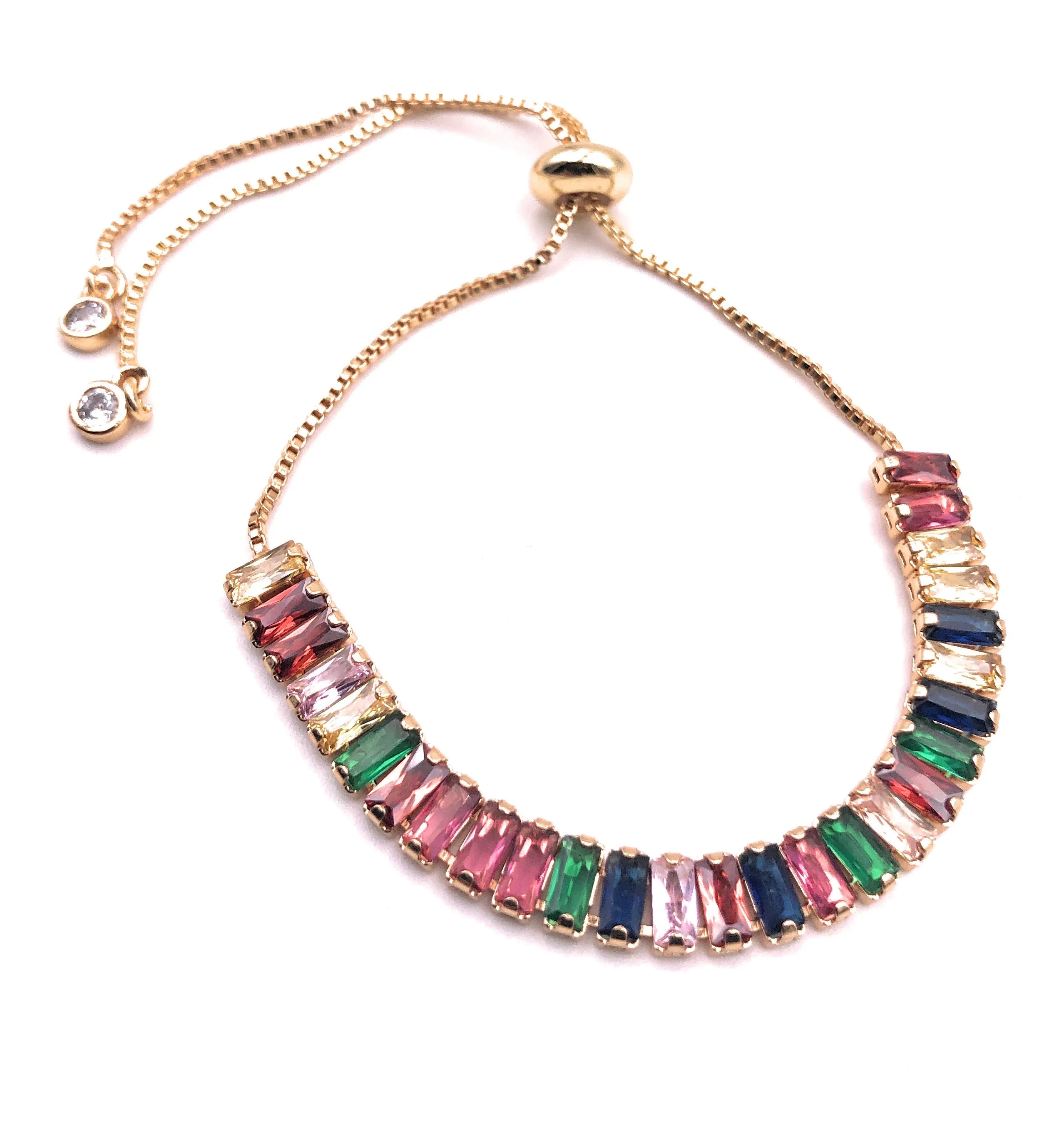 Bolo Bracelet and Cubic Zirconia Multicolor Stones Layering Bracelet for Women