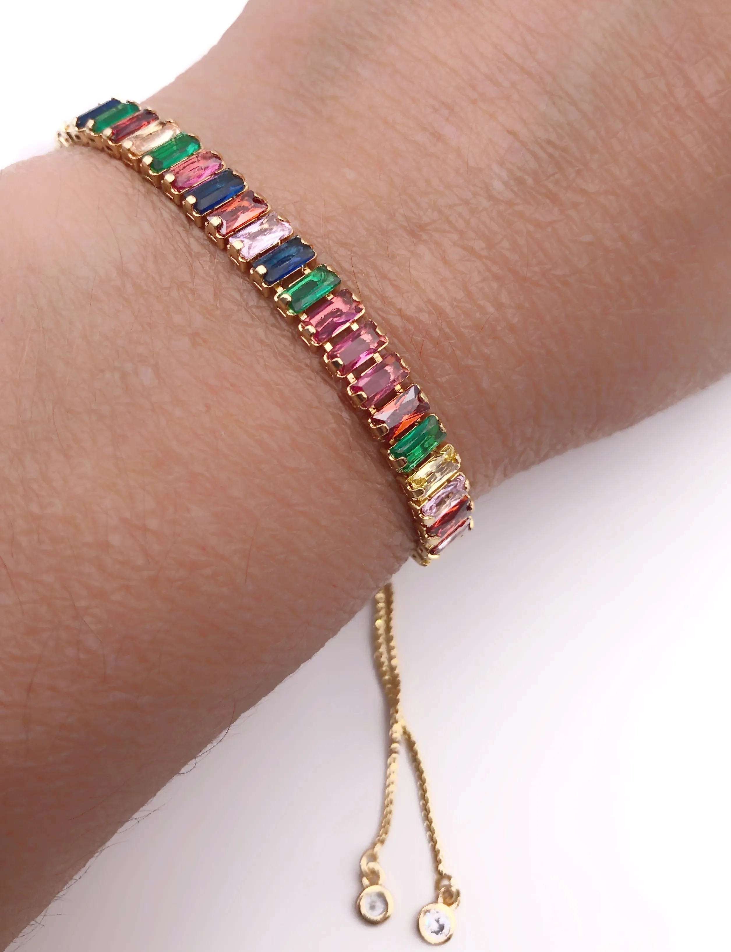 Bolo Bracelet and Cubic Zirconia Multicolor Stones Layering Bracelet for Women