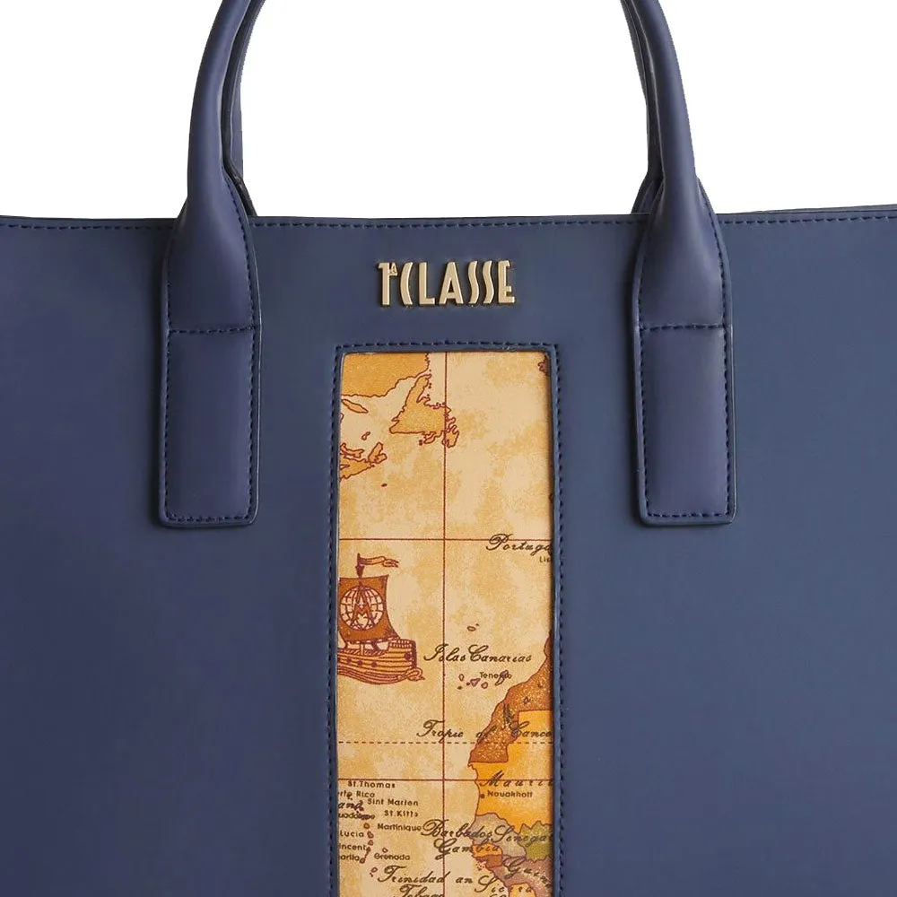 Borsa Donna a Mano 1A Classe Alviero Martini linea Geo Joy in Tessuto Gommato Blu GZ30