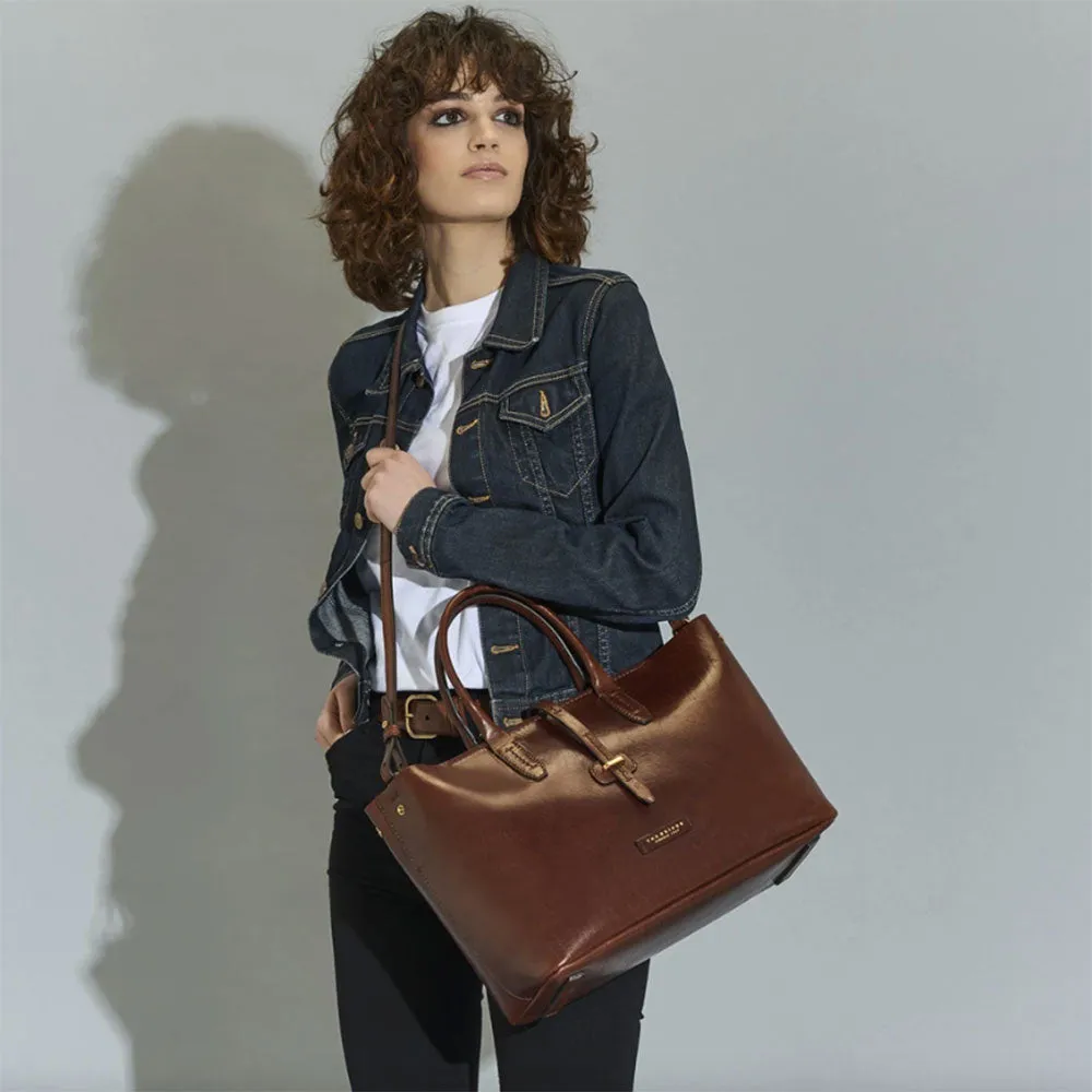 Borsa Donna a Mano con Tracolla THE BRIDGE in Pelle Cognac linea Dalston