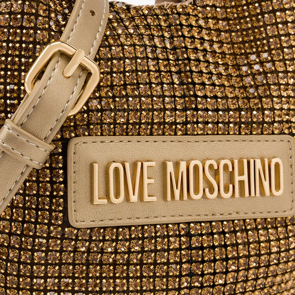 Borsa Donna a Mano Mini LOVE MOSCHINO linea Bling Bling Oro con Strass