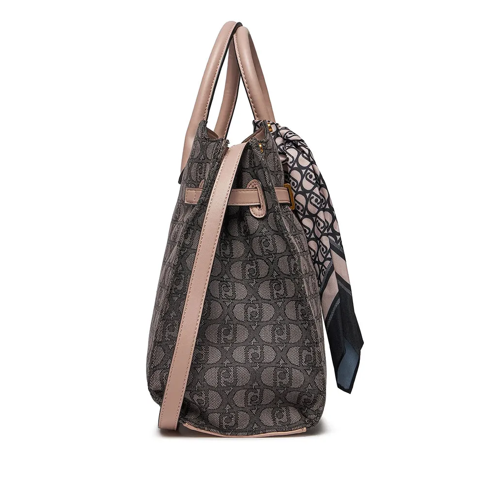 Borsa Donna Shopping a Mano LIU JO in Tessuto Jacquard Nero con Foulard