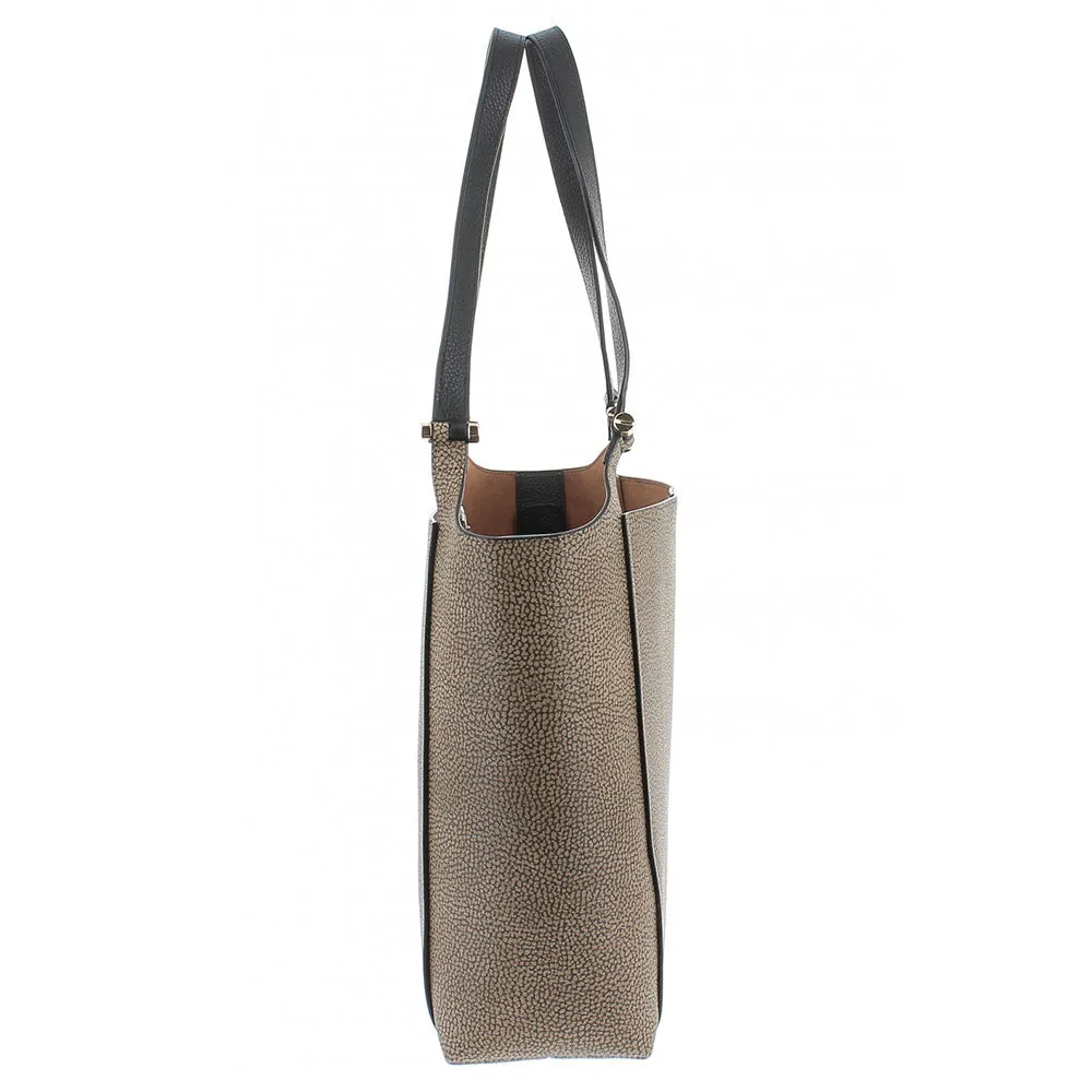 Borsa Donna Shopping BORBONESE linea Bolt Medium in Tela Rivestita OP e Pelle Nera