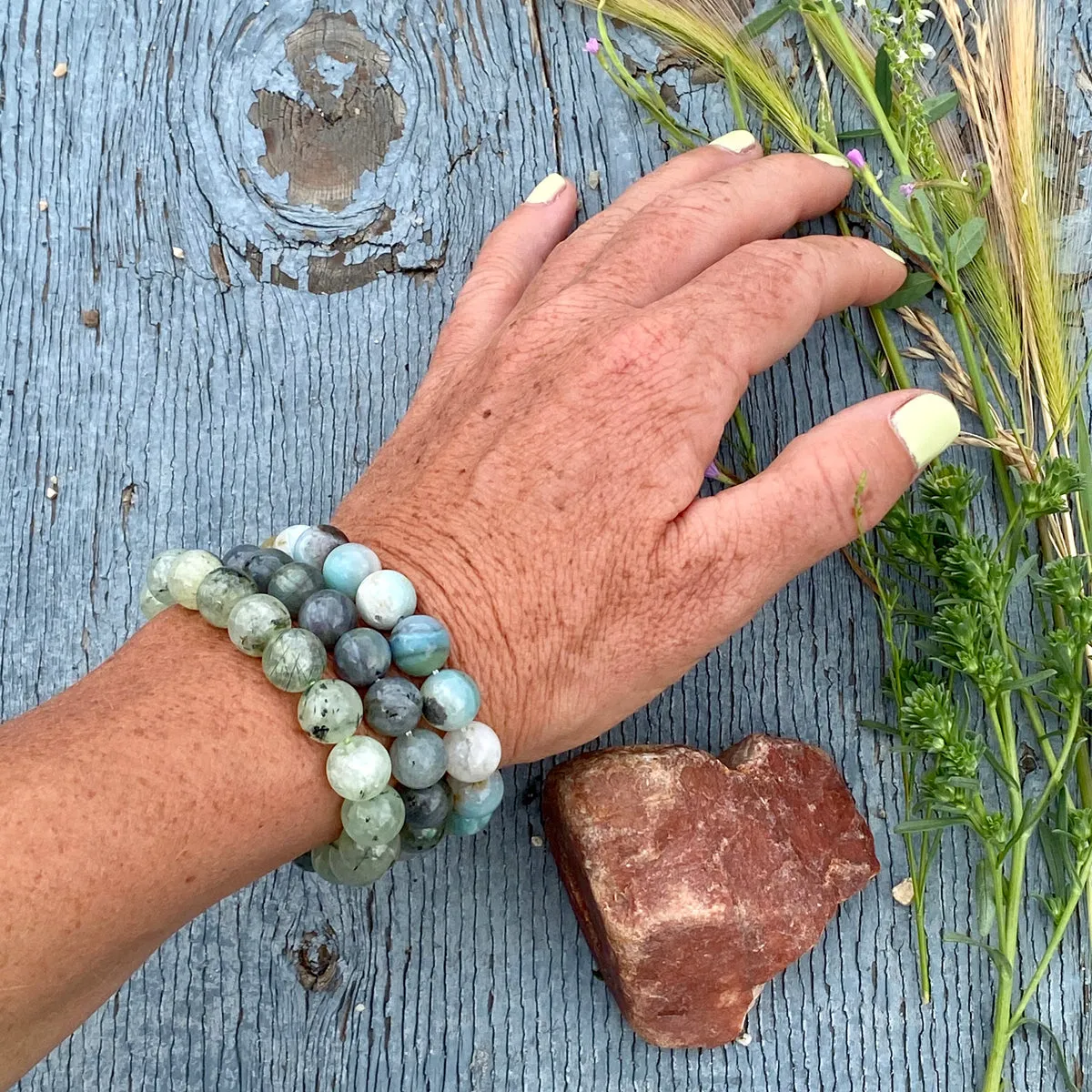 Bracelets to Repel Anxiety and Depression - Labradorite, Prehnite and Amazonite Trio