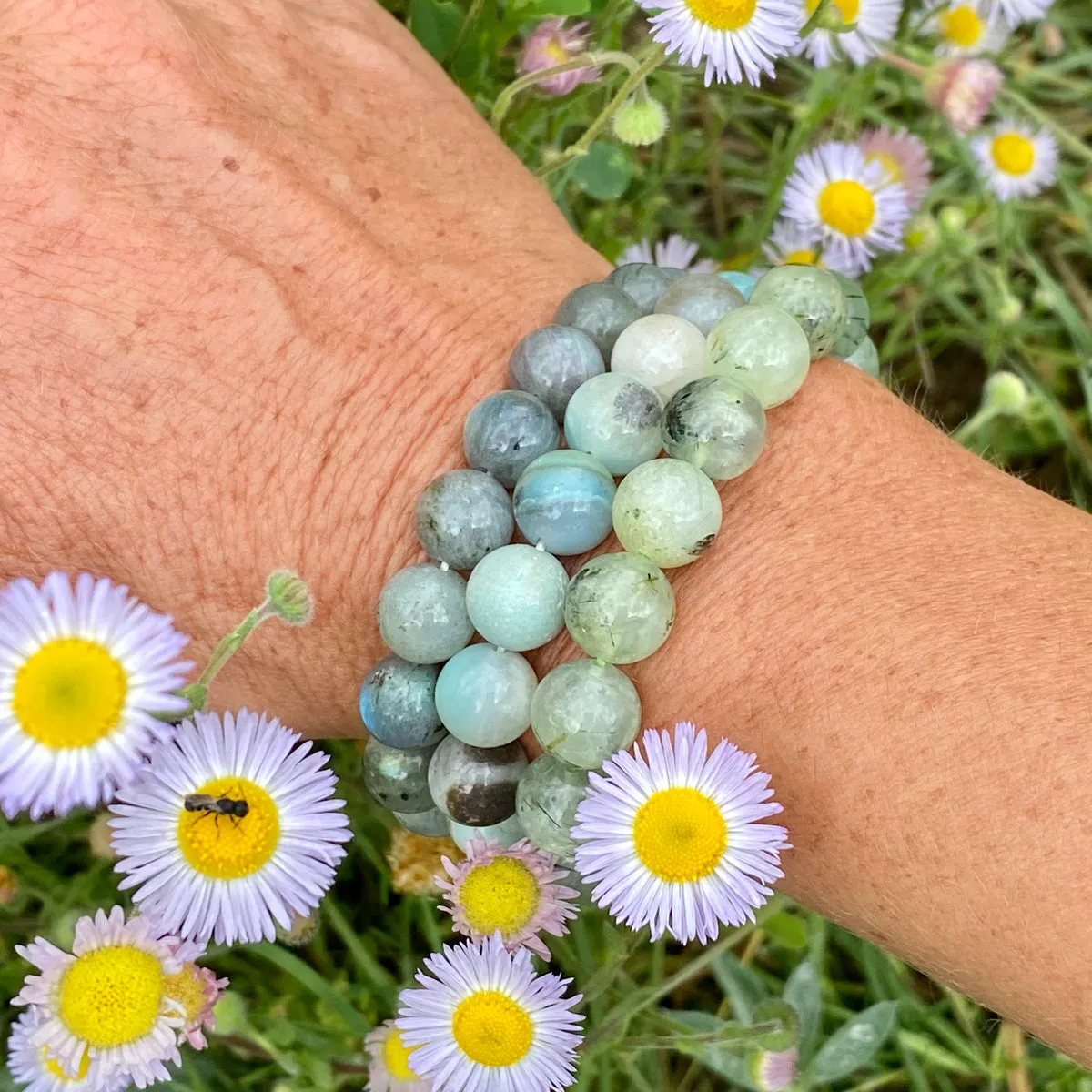 Bracelets to Repel Anxiety and Depression - Labradorite, Prehnite and Amazonite Trio