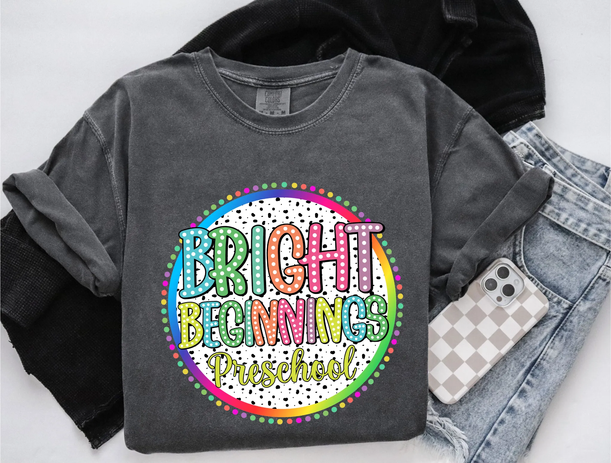 Bright Beginnings Preschool Colorful Custom School Tee |