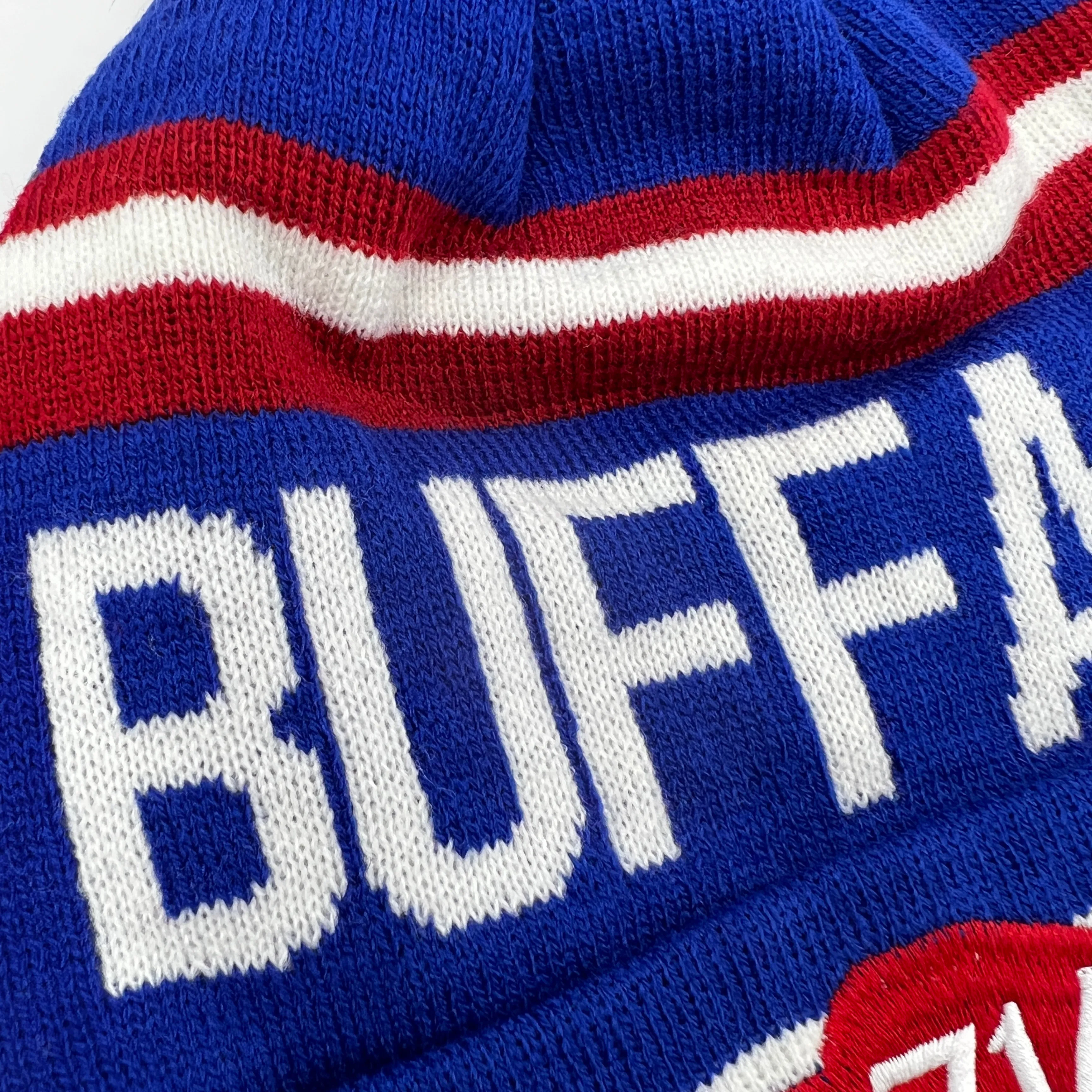 Buffalo Red, White, and Blue Knit Pom Pom Winter Hat